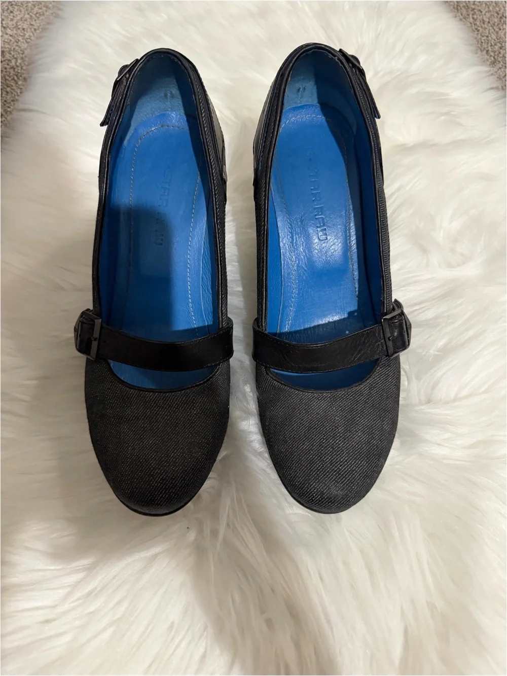 G-Star Denim & Leather Buckle Strap Heel Pumps